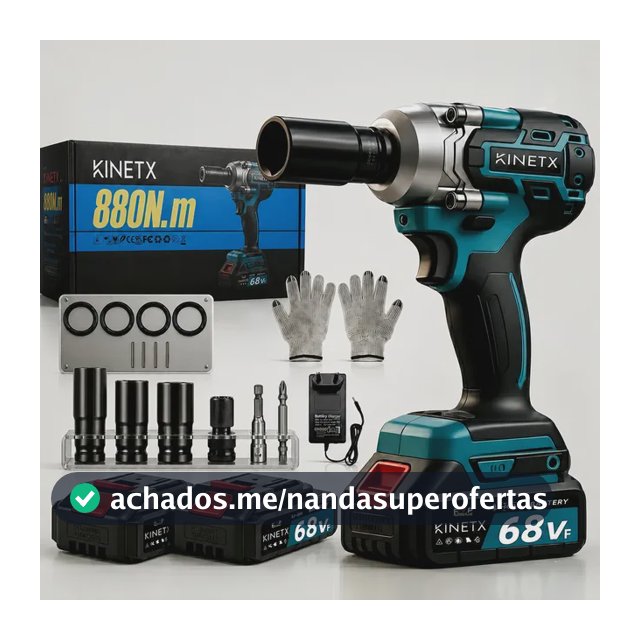 Chave De Impacto Kinetx 68vf Brushless 880nm 2 Baterias Kit Azul 127/220v 50hz/60hz