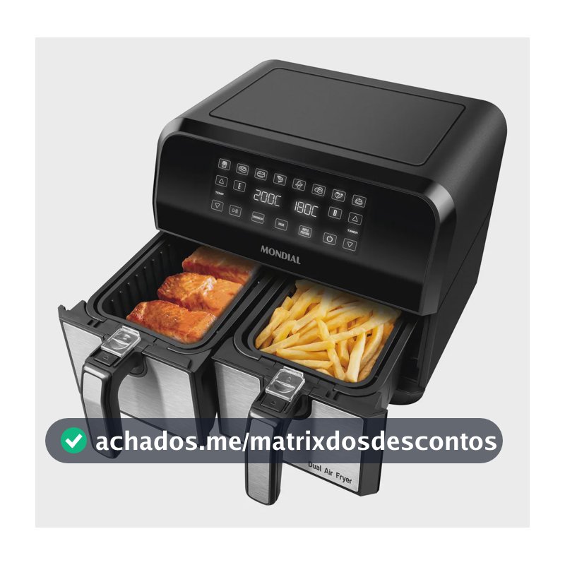 Fritadeira Air Fryer Dual Duplo Cesto 8L Mondial 2200W - AFD-01-BI