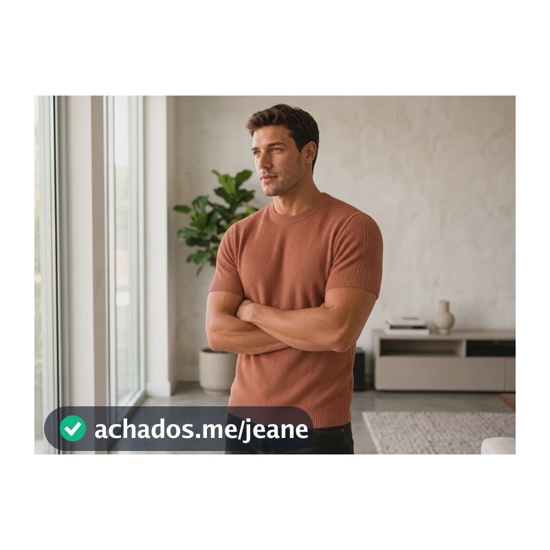 Camiseta Masculina Tricô Texturizado Slim Modal Premium Terracota M Texturizado