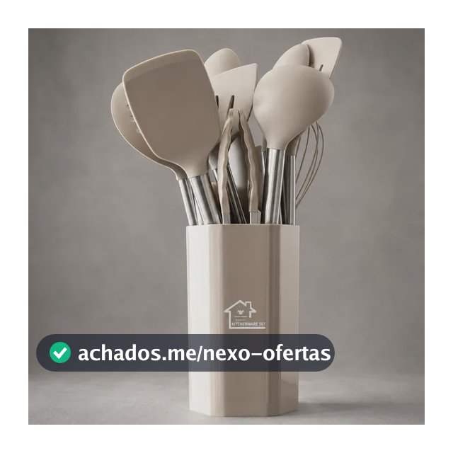 Kit Utensílios De Cozinha 15 Peças Silicone Com Cabo Inox Cáqui