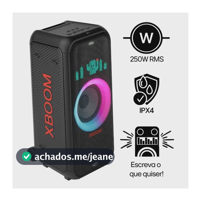 Caixa de Som LG XBOOM XL7T Bluetooth 5.1, 250W, Som Potente, LED Personalizável, Party Mode, Resistente à Água IPX4, Bateria Longa Duração e Design Compacto