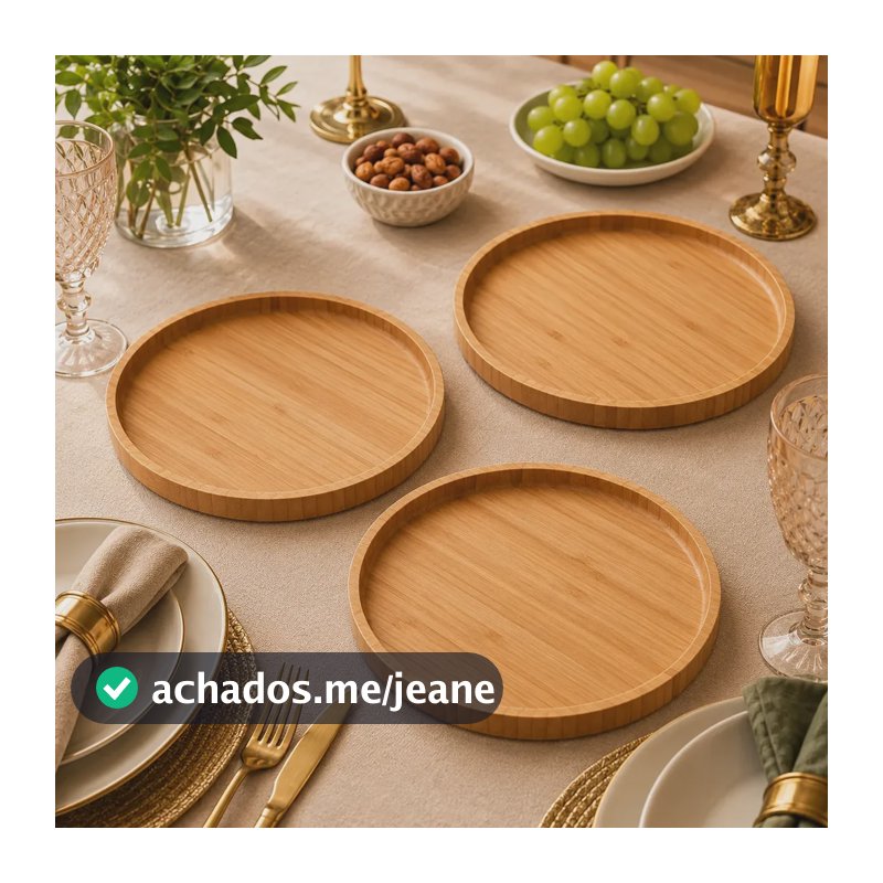 Bandeja Bambu 20 Cm Kit 3 Travessa Redonda Petisqueira Lyor Bambu