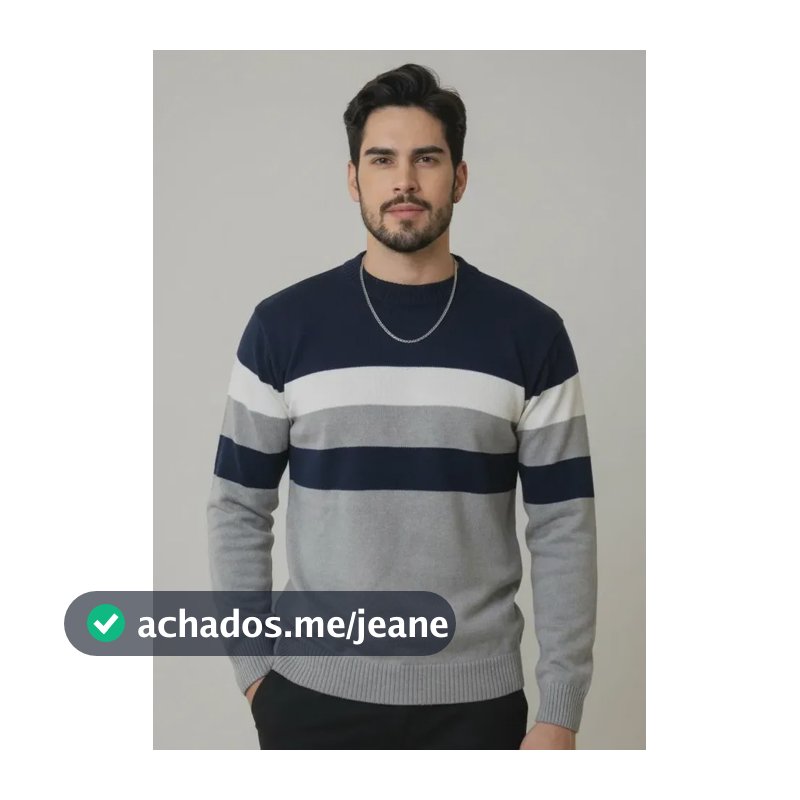 Blusa Tricô Masculina Manga Longa Suéter Listrada Inverno Azul-marinho Gg