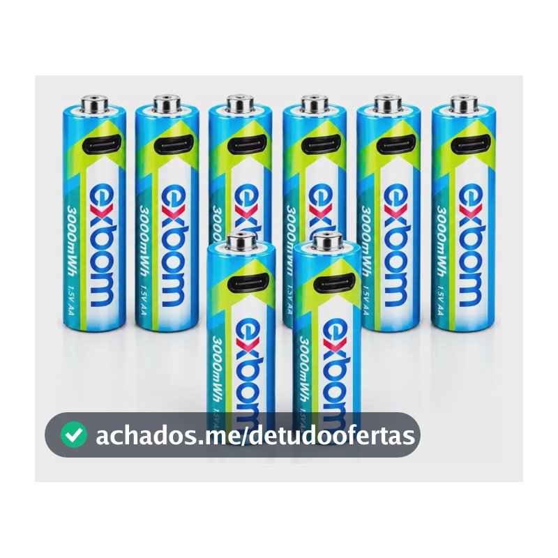 Kit 8 Pilhas Recarregáveis Aa Lítio 1.5v Usb-c 2 Cabos Exbom