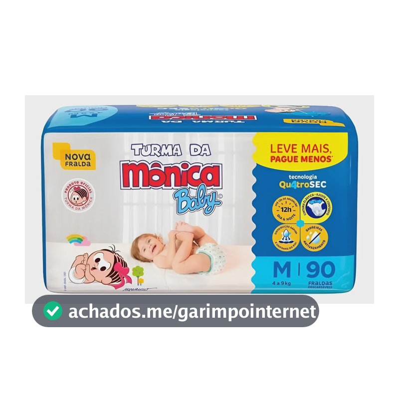 Fralda Descartável Turma Da Mônica Baby M Pacote 90 Unidades