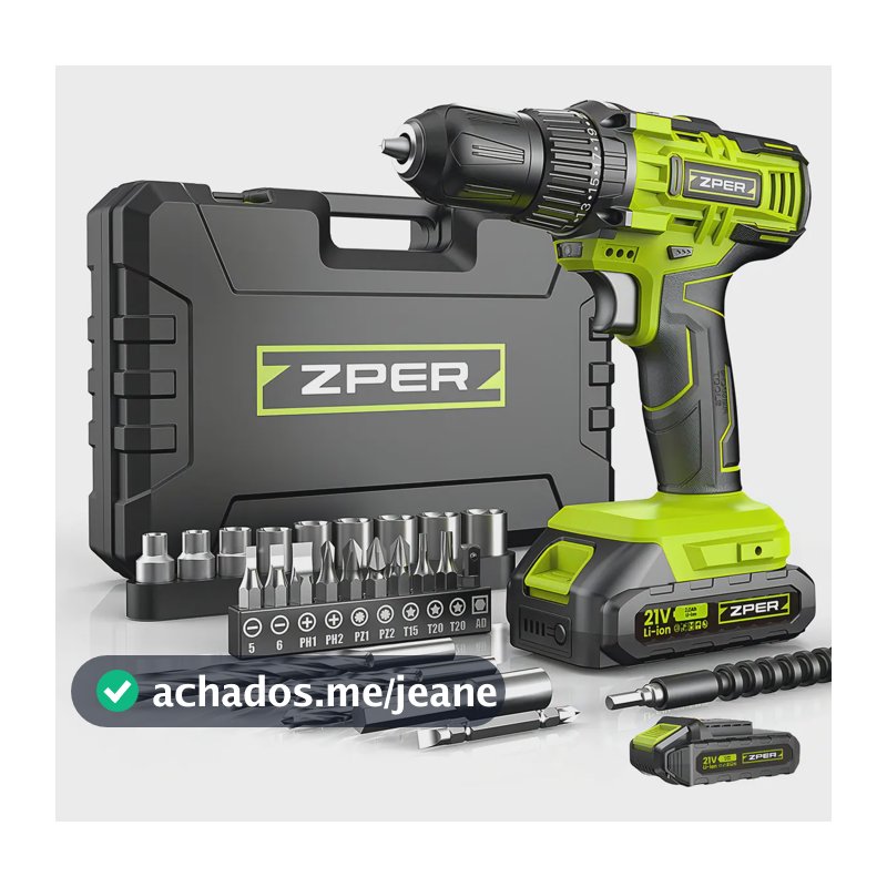 Furadeira de Impacto ZPER 21V 17000 BPM 2 Baterias Li-ion Verde