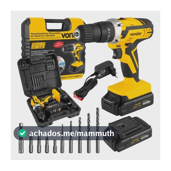 Parafusadeira Furadeira De Impacto 2 Baterias 20v Fonte Carregamento Bivolt Pfv238i Vonder