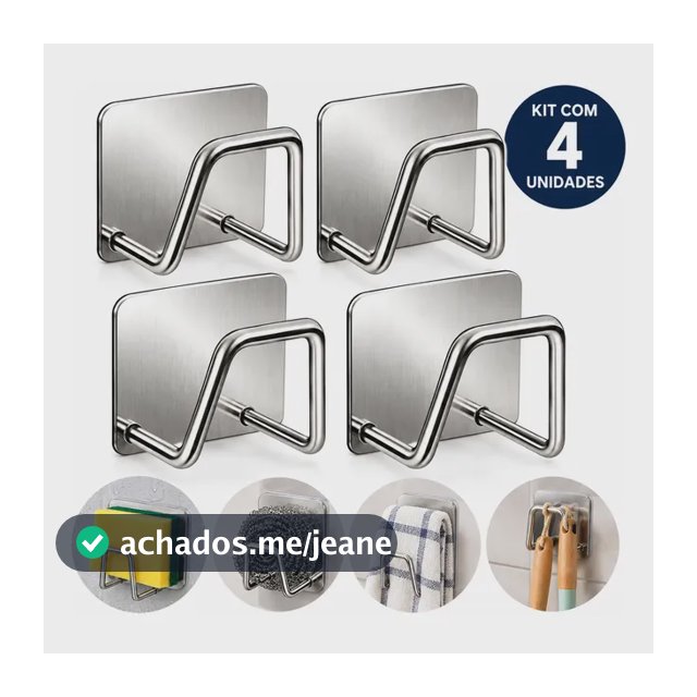 Kit 4 Suporte Porta  Esponja Para Pia Cozinha Aço Inox Prata Prateado