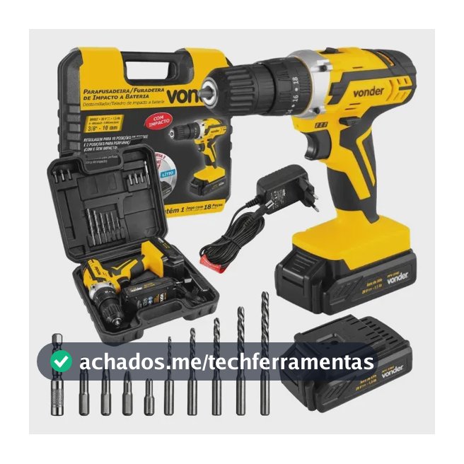 Parafusadeira Furadeira De Impacto 2 Baterias 20v Fonte Carregamento Bivolt Pfv238i Vonder