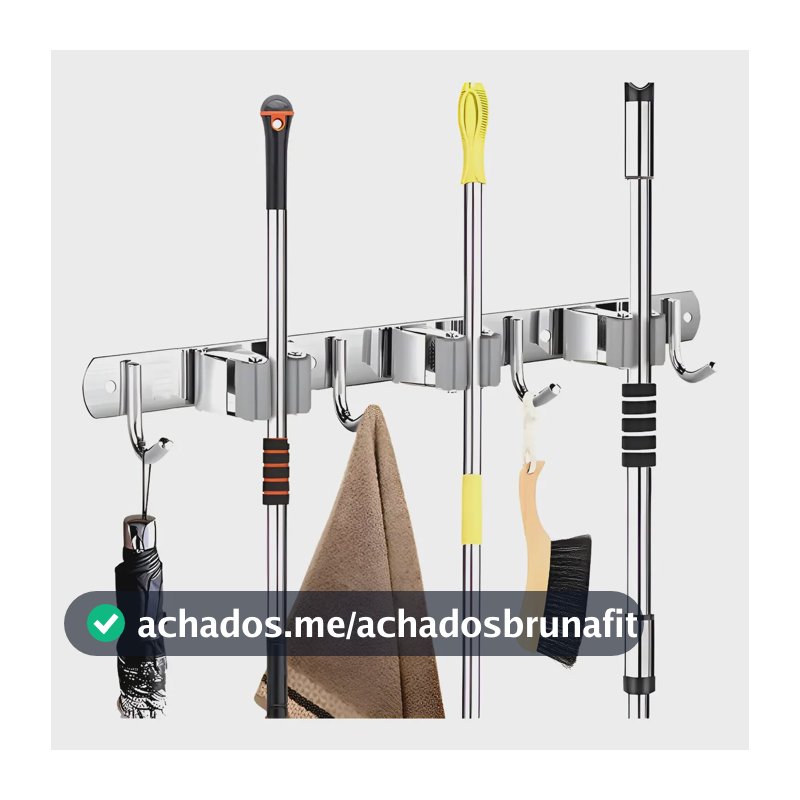 Suporte Vassoura Inox Parede Mop Rodo 7 Organizador Pano
