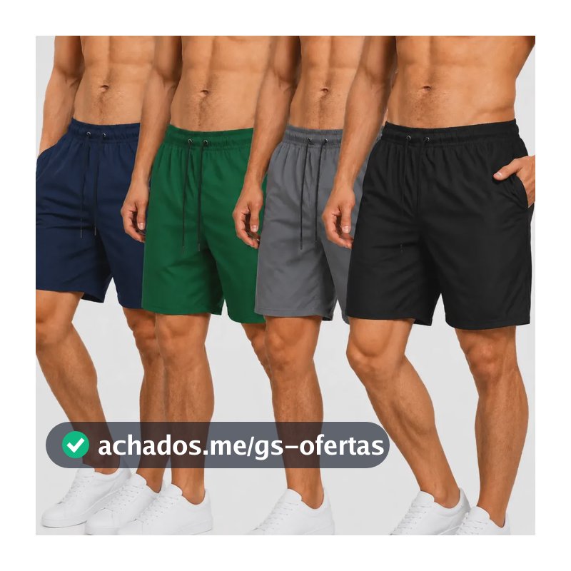 Kit 4 Bermudas Masculina Shorts Praia Tactel Academia Treino Preto/verde/cinza/azul-marinho Liso M