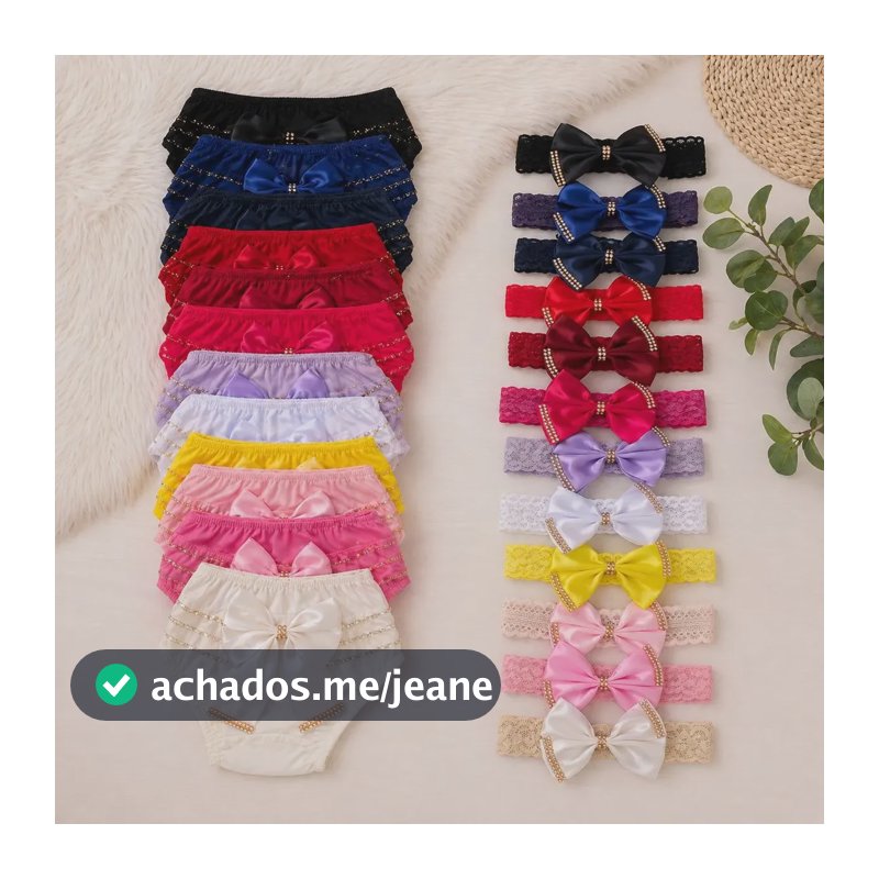 Kit 5 Faixas De Cabelo + 5 Calcinhas Bunda Rica Bebê Menina Variadas 3-6 M