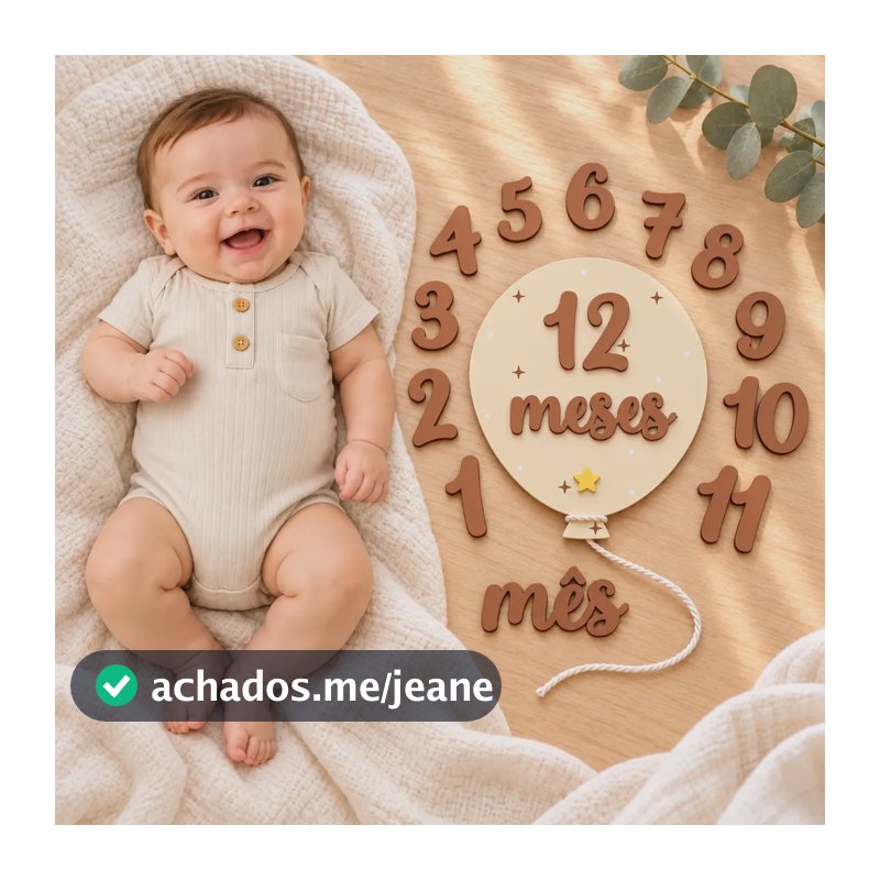 Plaquinhas  Mêsversário Decoração Fotos 12 Meses Bege Neutro Neutro