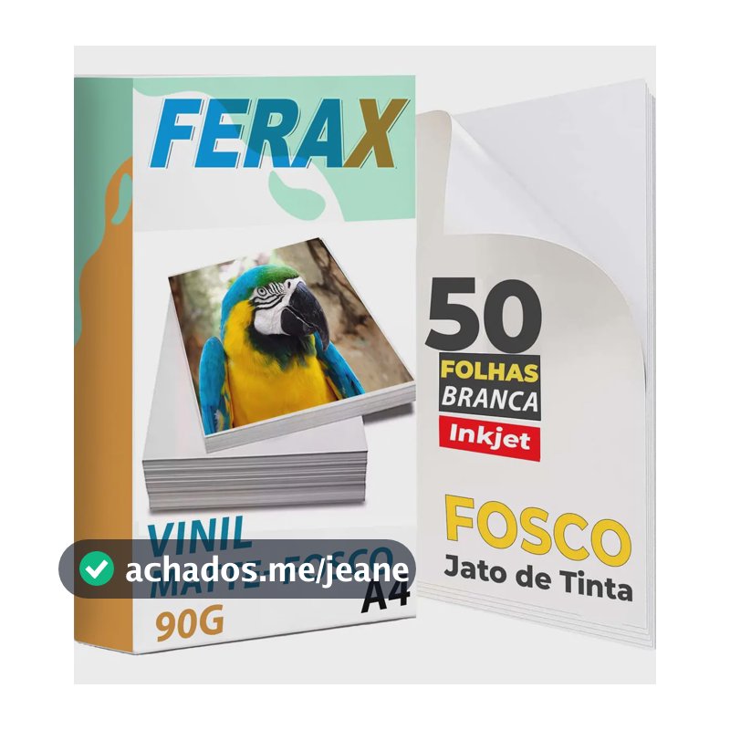 Vinil Adesivo Fosco Ferax A4 - 50 Folhas De 90g Branco Jato De Tinta - Papel Vinil Adesivo Matte