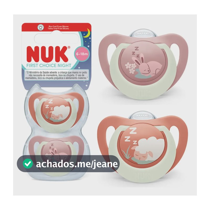 Kit 2 Chupetas Nuk First Choice Night 6-18 Meses Silicone Menina 6-18 Meses