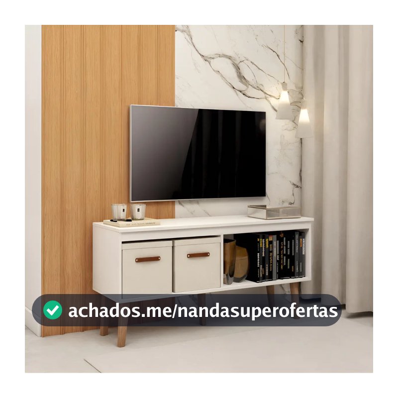 Rack Branco Com Pes Em Madeira Para Sala De Tv 55 Polegadas Branco