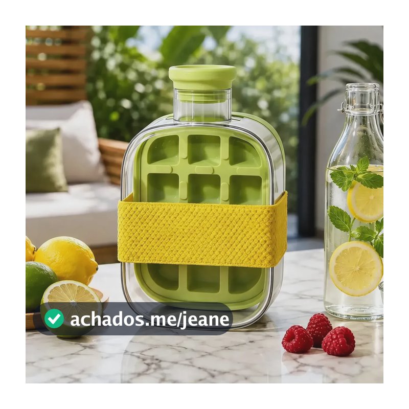 Garrafa 500ml Forma De Gelo 2 Em 1 Portátil Silicone Canudo Verde