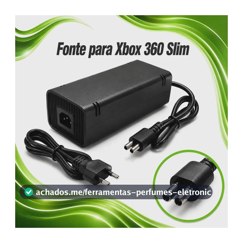 Fonte Para Xbox 360 Slim Bivolt Conector 2 Pinos Com Cabo De Energia - U Maisu