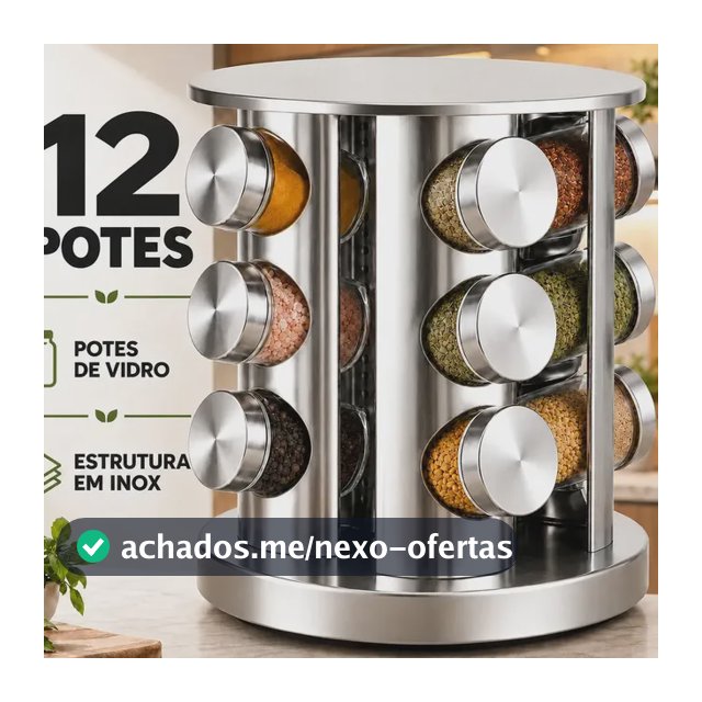 Porta Temperos Giratório 360° Inox 12 Potes de Vidro Organizador para Condimentos Especiarias Cozinha Suporte Carrossel Moderno Prático Premium e Luxo