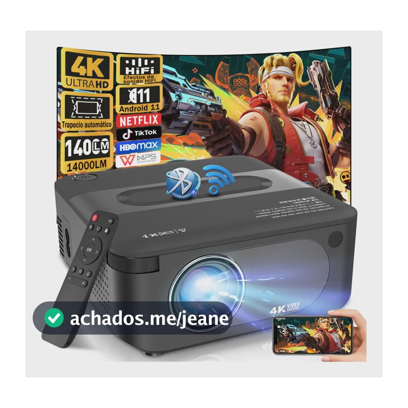 Projetor Full Hd 1080p 4k 14000 Lumens Android 11 Wi-fi 6 Portátil Smart Correção Automática Compatível Para Ps5 iPhone Pc Preto 127/220v