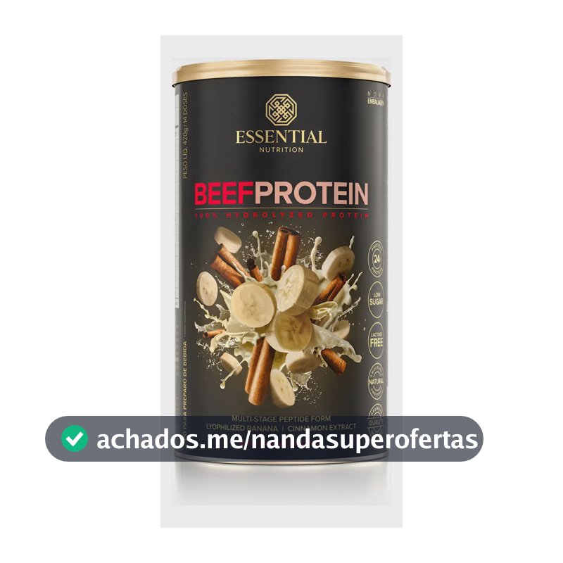 Beef Protein (480g) Essential Nutrition -banana Com Canela Sabor Banana com canela