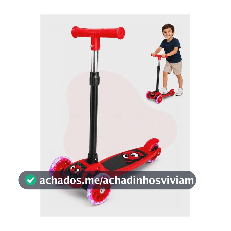 Patinete Infantil 3 Rodas com LED Dobrável Guidão Ajustável Rodinhas em Gel que Acendem Vermelho para Menino e Menina Base Antiderrapante e Freio Traseiro Kizumba