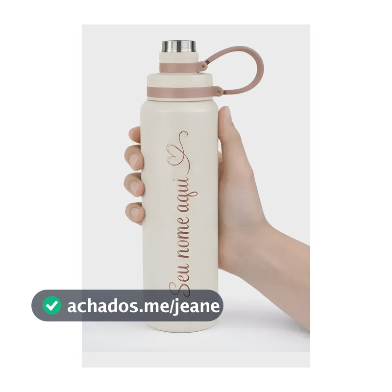 Garrafa Garrafinha De Agua Termica 600ml Nome Gravado Laser Off White