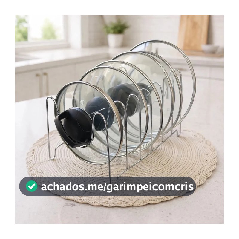 Suporte Organizador de Tampas Panela Pote Frigideira 6 Divisórias Aço Inox Cromado Boa Dica