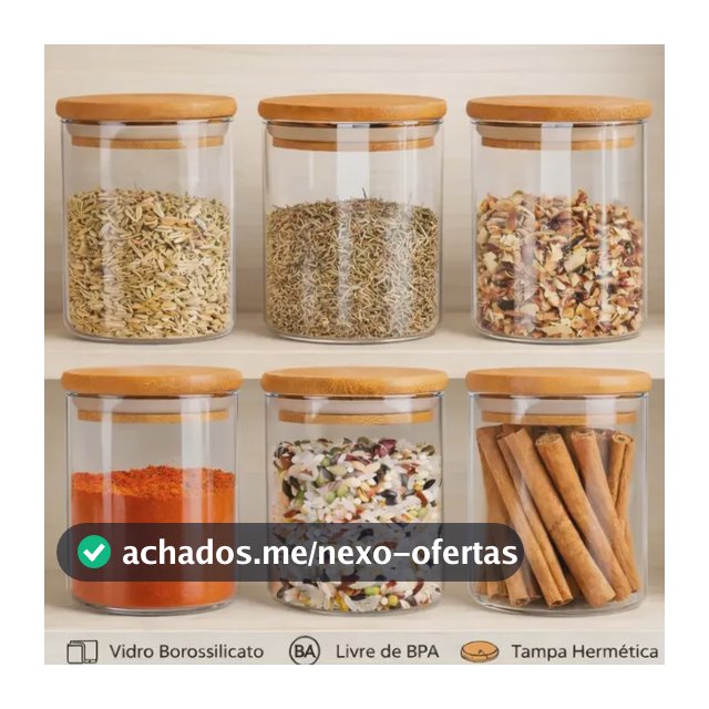 Kit 6 Potes De Vidro Herméticos Com Tampa De Bambu De 200ml Para Mantimentos Alimentos Grãos Café Massas Cereais Cozinha Com Vedação Hermética Vidro Borossilicato Livre Bpa Transparente