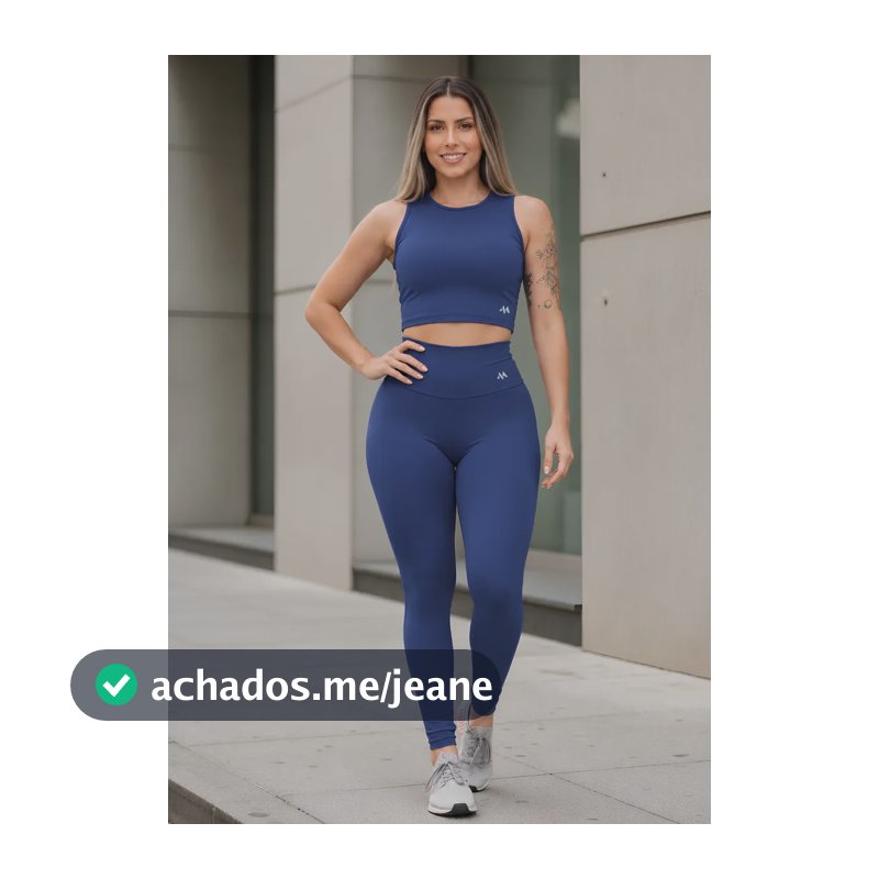 Conjunto Blackout Zero Transparência Legging E Cropped Suple Azul-marinho G