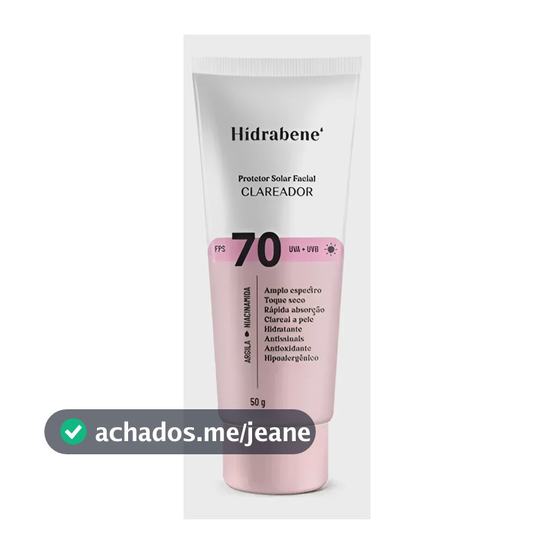 Hidrabene Protetor Solar Facial Clareador Fps 70 50g