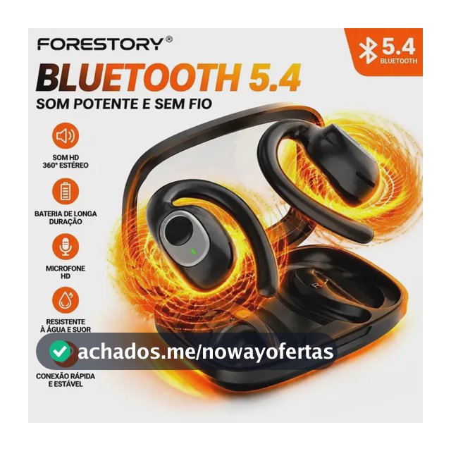 FORESTORY Fone De Ouvido Bluetooth 5.4 OWS TWS Sem Fio X5 Open Ear Esportivo Com Gancho LED Display Microfone HD Grave Potente HiFi Som Estéreo Para Academia Corrida Ciclismo, Compatível iOS Android