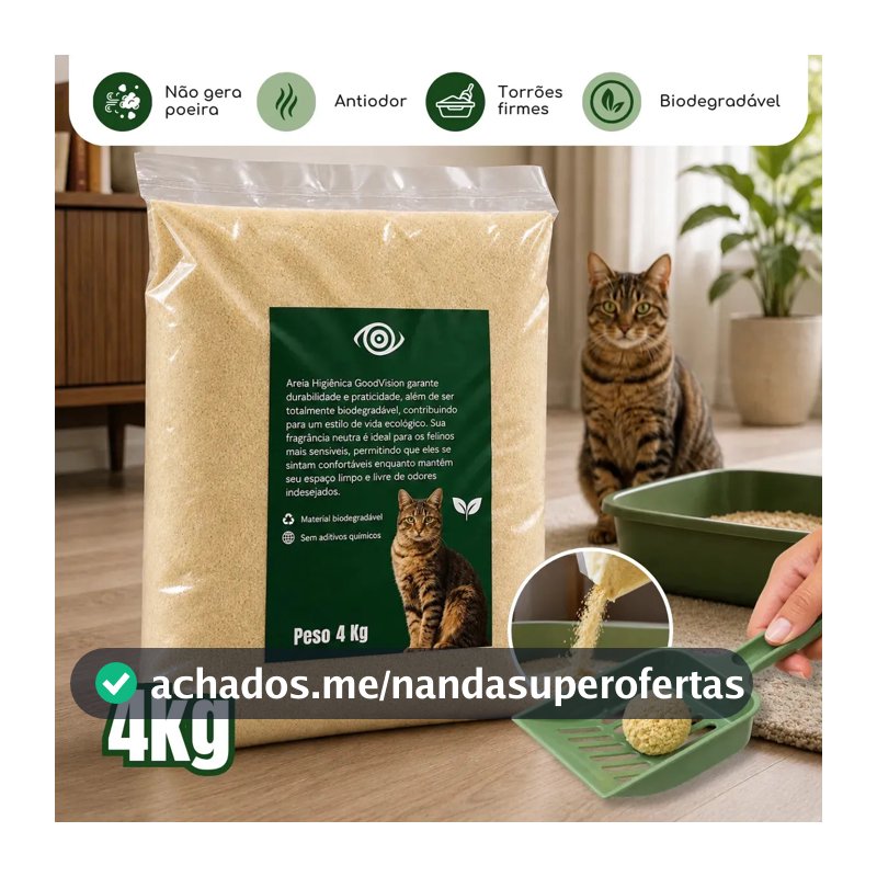 Areia Higiênica Para Gatos Feita de Mandioca e Milho Biodegradável Alta Absorção Baixo Odor 4kg - GoodVision