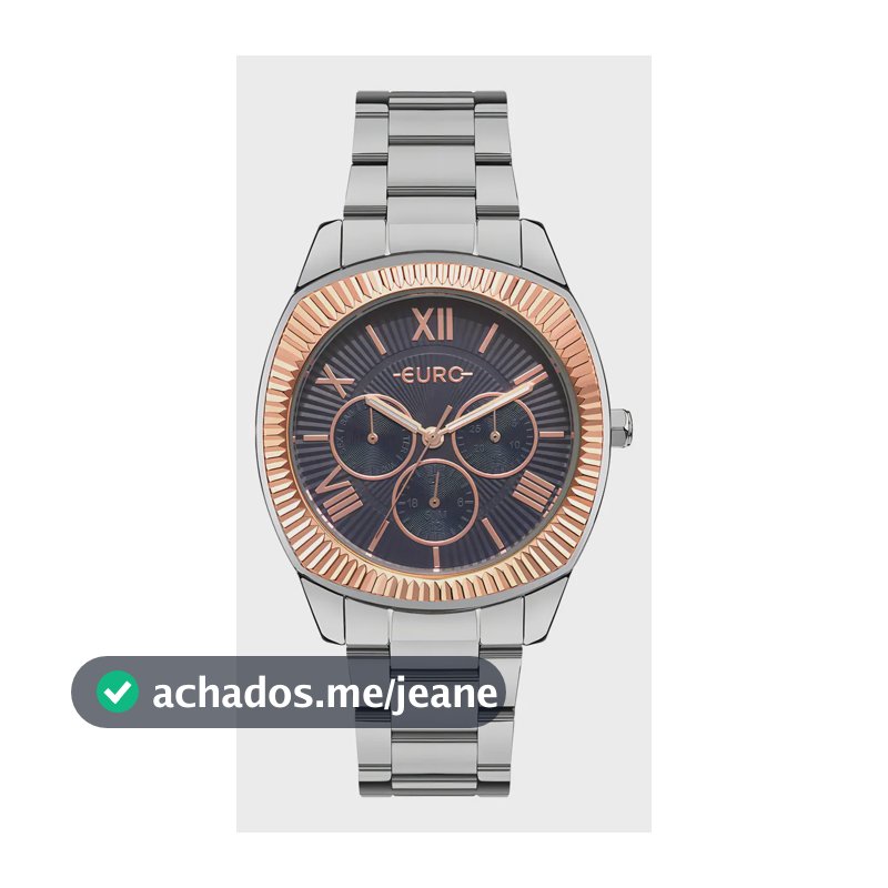 Relógio Euro Feminino Multiglow Bicolor - Eu6p29ajd/4a Correia Prata Bisel Rosê Fundo Azul