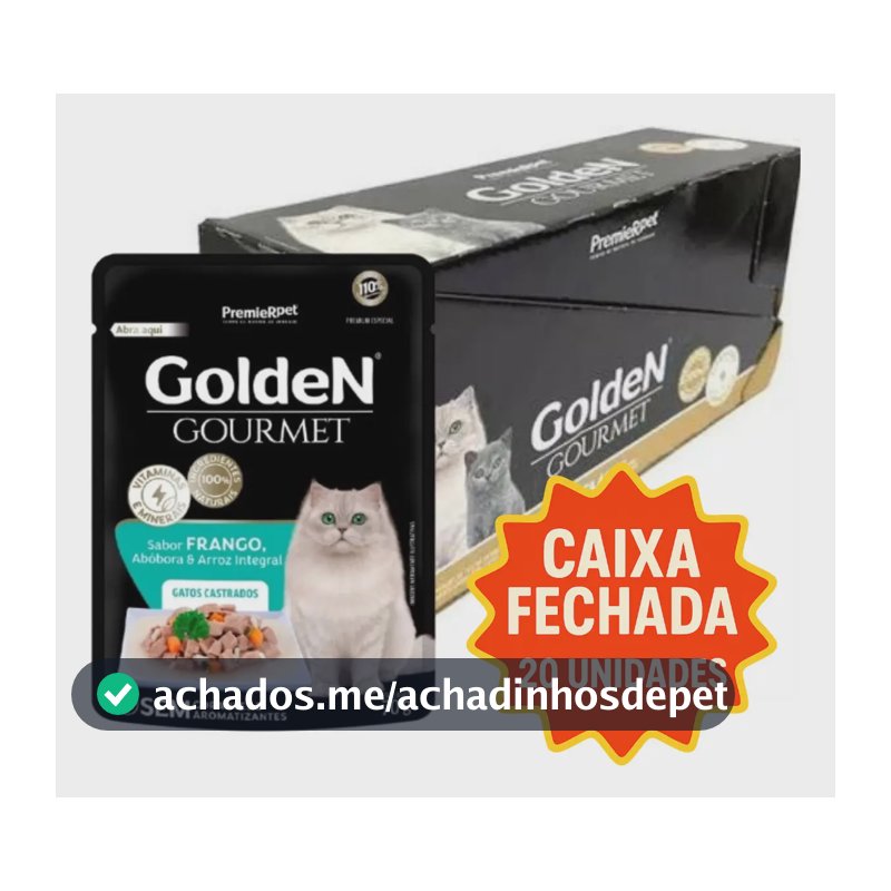 Kit 20 Ração Úmida Golden Gourmet Gatos Castrados Frango 70g