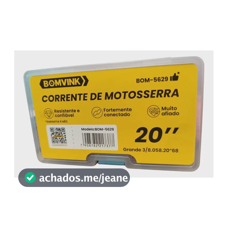 Corrente Aço Temperado 20" Motosserra 3/8 34 Dentes Grandes