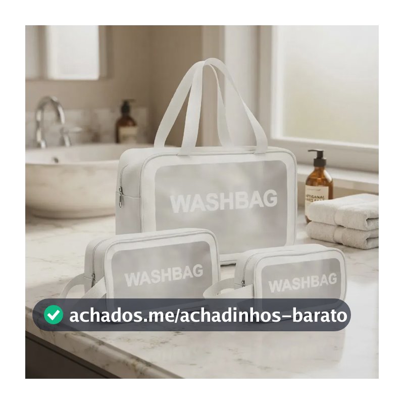 Kit3 Necessaire Washbag Impermeável Organizador Bolsa Viagem Branco Lisa
