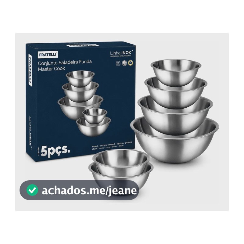 Conjunto Saladeira Inox Master Cook Bowl Tigela Aço Inox 5 Peças