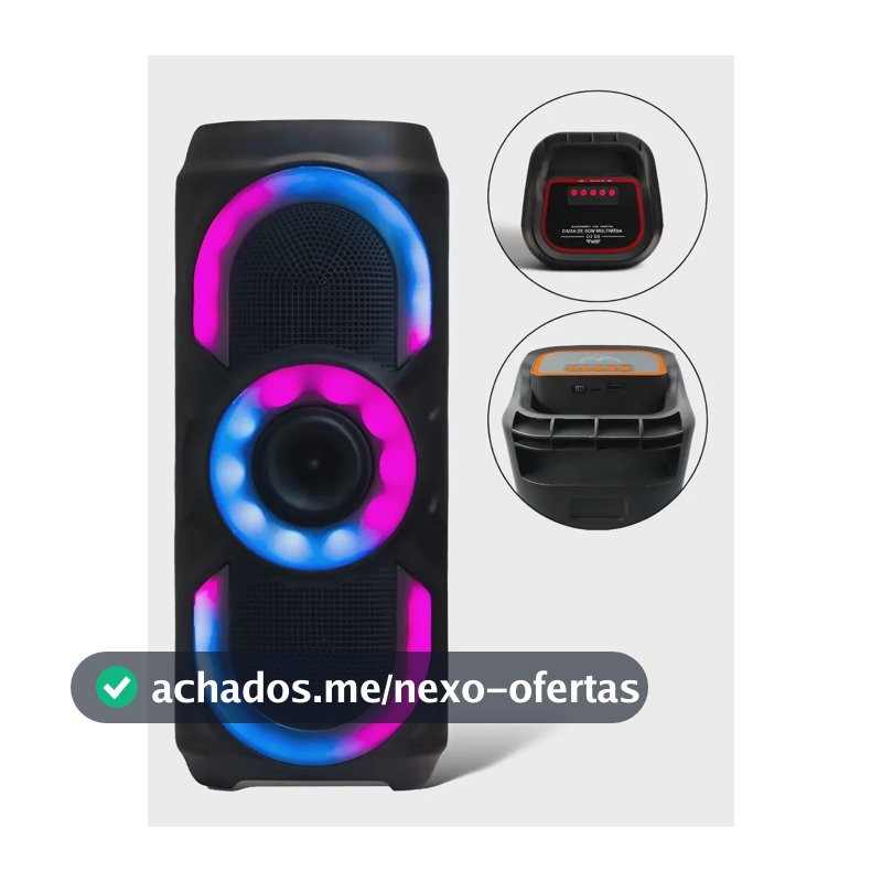 Caixa De Som Bluetooth Potente 50w Rgb Tws Usb Fm Portátil Preto 127/220v