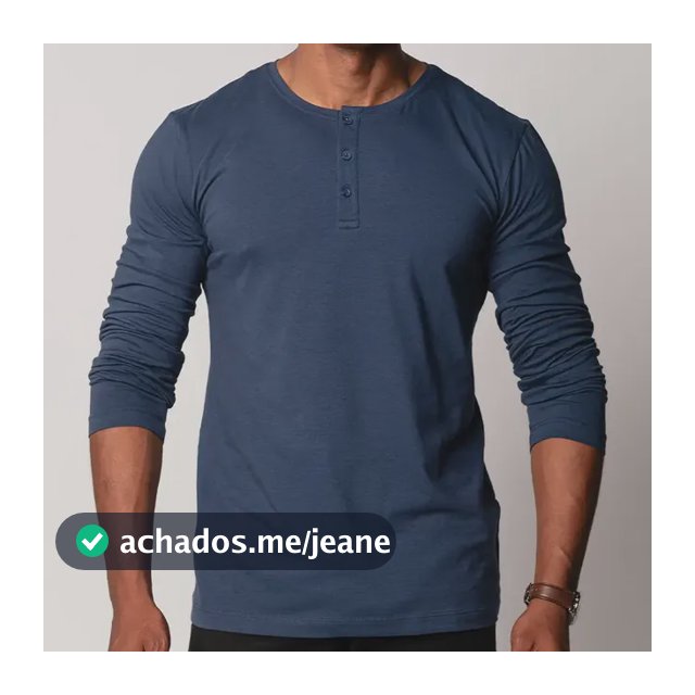 Camiseta Henley Masculina Manga Longa Algodão Premium Casual