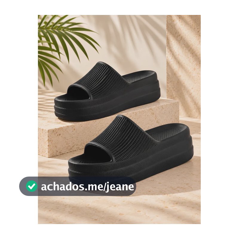 Chinelo Feminino Plataforma Anabela Salto Leve 100% Eva Preto 33.34 Br