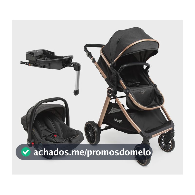 Carrinho Romanzo Evo Bebê Conforto E Base Isofix Infanti Preto/bronze Bronze