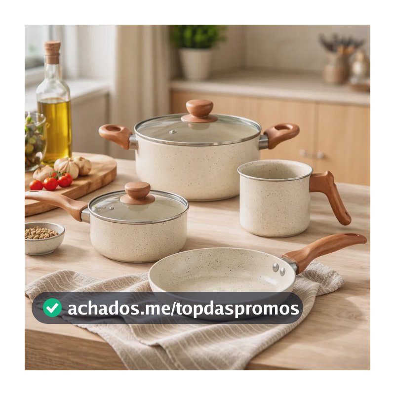 Jogo De Panelas Cerâmica Antiaderente Oikos Terrara 4 Peças Marfim