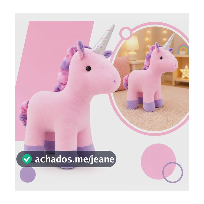 Pelúcia Unicórnio 30cm Toybrink Fofinho Plush Antialérgico Cor Rosa com Roxo