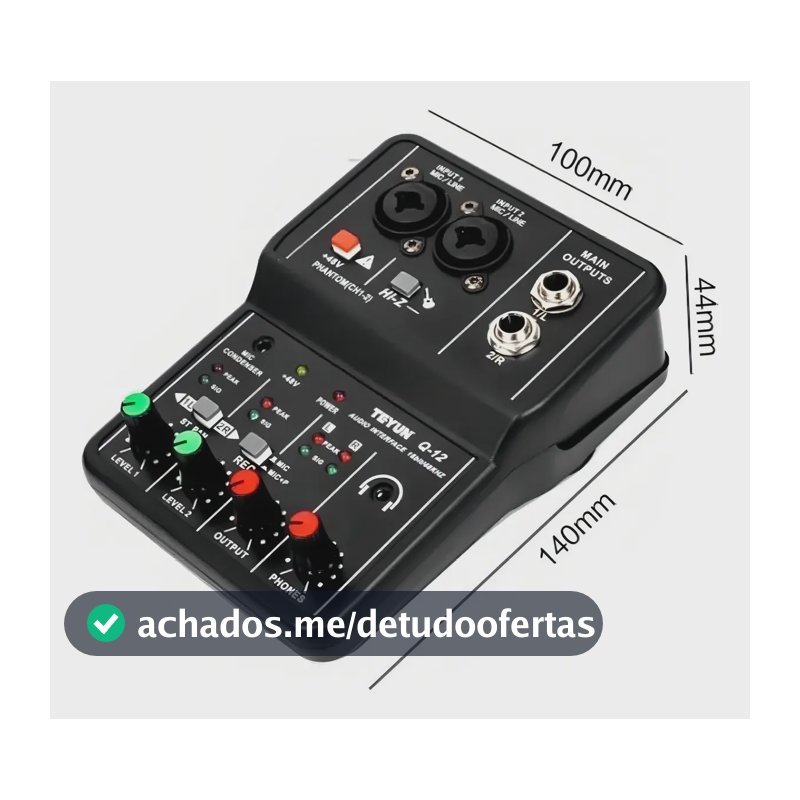 Mesa Mixer Digital Teyun Q-12 Interface de Áudio USB 2 Canais Phantom Power
