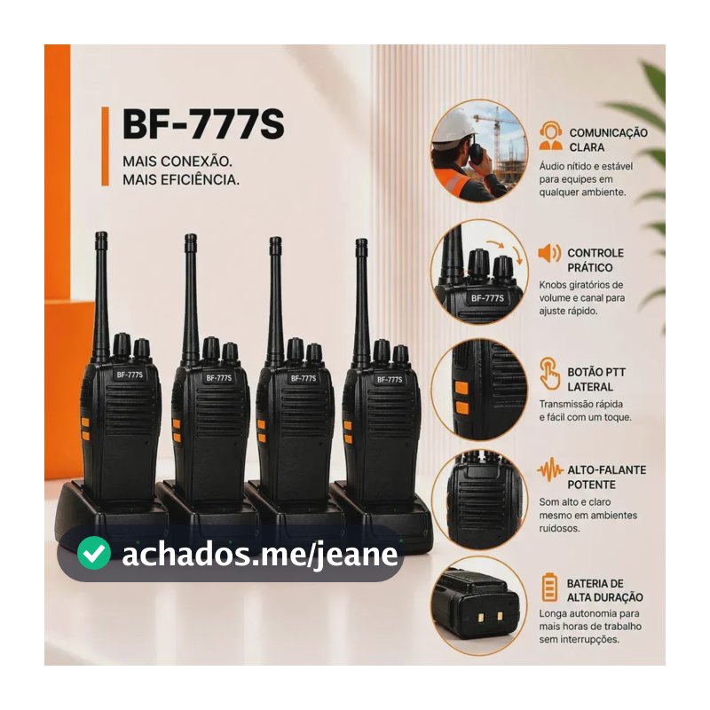 Kit 4 Rádo Comuncadores BF-777S Profissional Sem Fio 16 Canais 400-470MHz para Comunicação Tático de Longa Distância