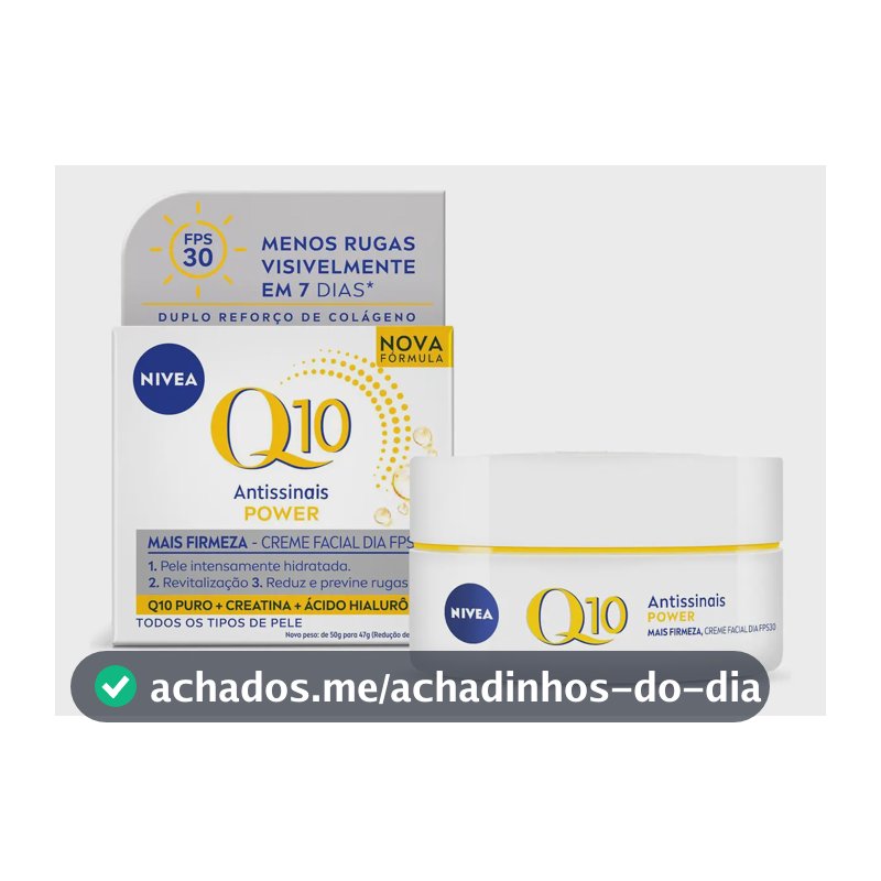 NIVEA Creme Facial Antissinais Q10 Power Dia FPS 30 47g, Reduz Rugas, Hidratação Intensa, Ácido Hialurônico, Cuidado Facial Diário