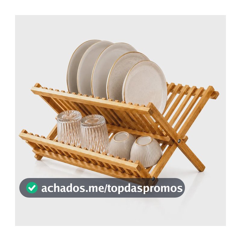 Eps-5242 Escorredor De Louças Bambu Natural Dobrável Porta Pratos Copos 11 divisória