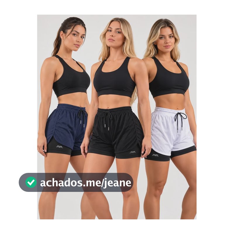 Kit 3 Short Fitness Feminino 2 Em 1 Cintura Alta Academia Variação-01 Liso Gg