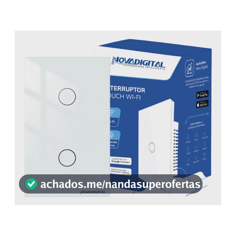 Interruptor Inteligente Wifi Novadigital 2 Teclas Botões Touch Tuya Smart Life Alexa Google 110V 220V Bivolt Branco LITE-WS2-W